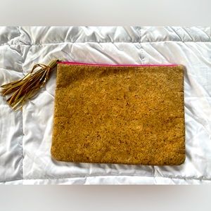 Mud Pie cork sparkle clutch with tassel